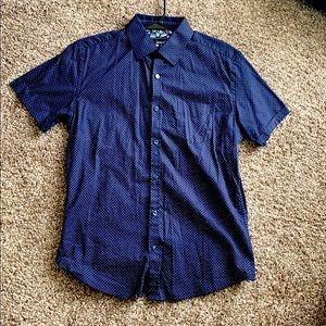 Blue Slim Fit Button Up White Pattern